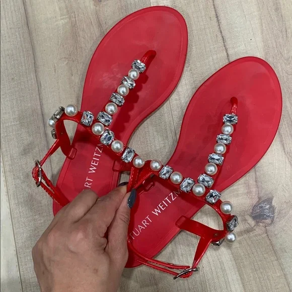 Stuart Weitzman Vibrant Red Jewel Sandals - Picture 5 of 5